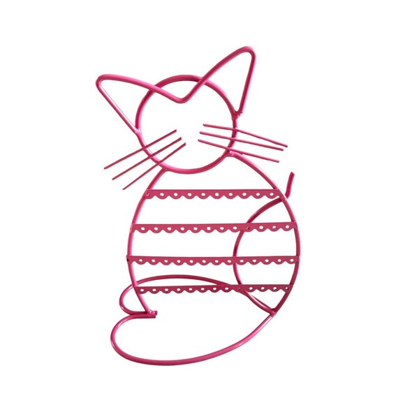 Cat-Shaped Metal Earring Holder Organizer Stand With Pink Finish - Picture 2 of 4